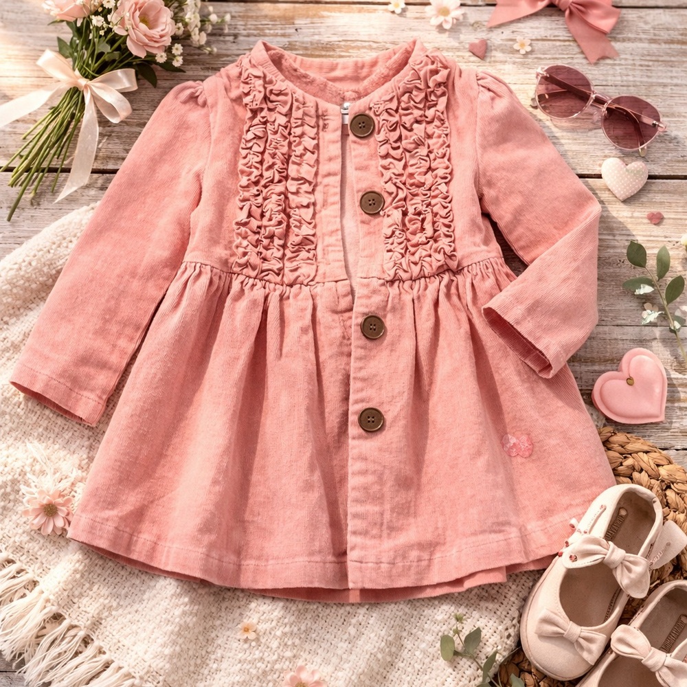 SweetHoney Adorable Pink Ruffle Front Coat *small stain*